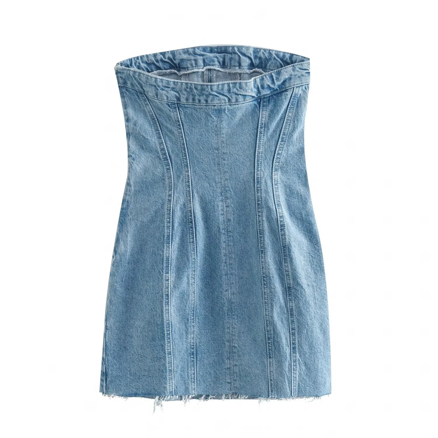 Bare-Shoulder Blue Denim Dress - Image 4
