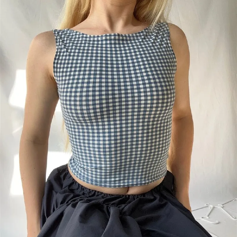 Blue Moon Plaid Backless Top - Image 3