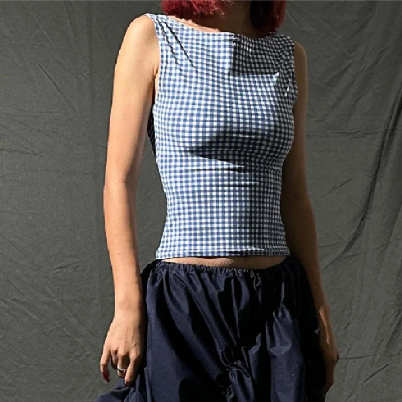 Blue Moon Plaid Backless Top - Image 4