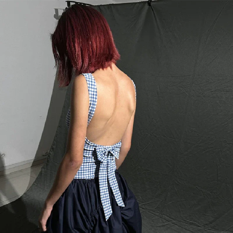 Blue Moon Plaid Backless Top - Image 6