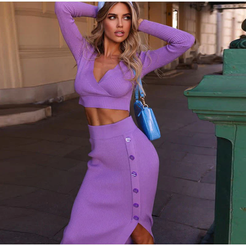 Claire Knitted Crop Top Skirt Set - Image 12