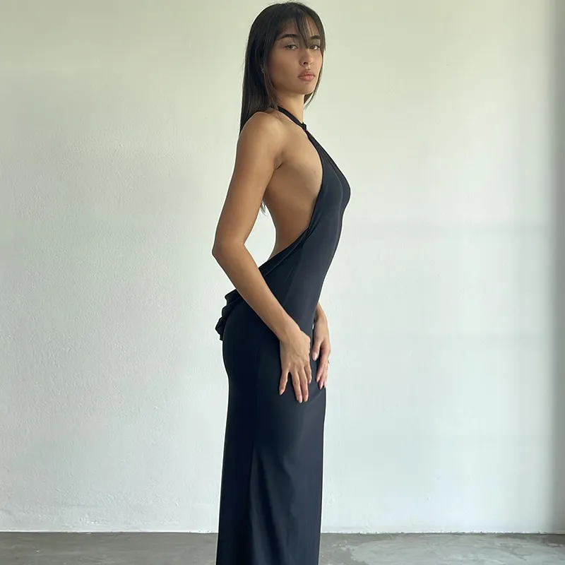 Dark Temptress Backless Maxi Dress - Image 5