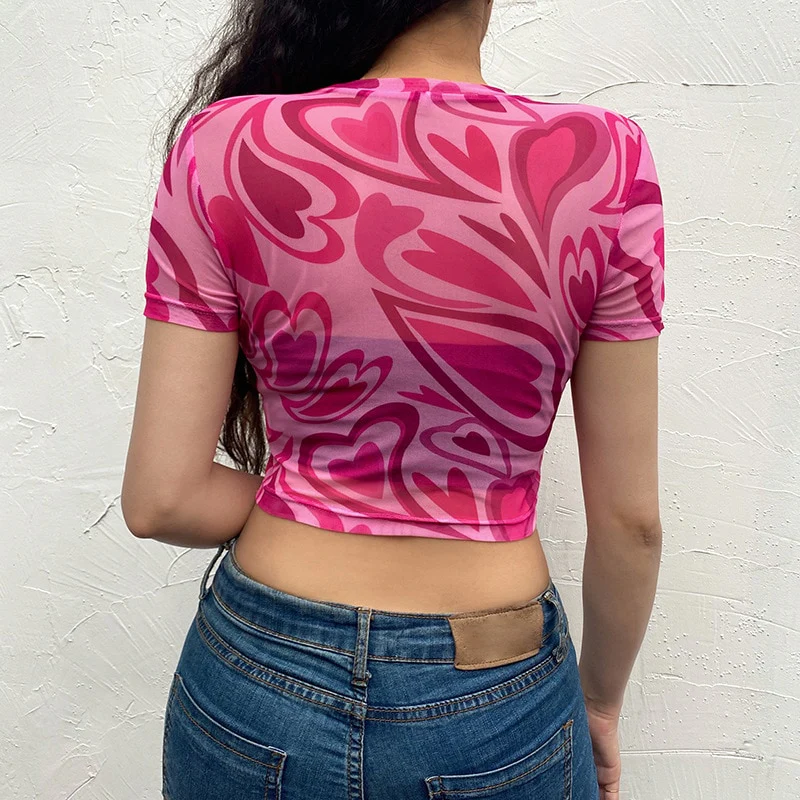 Fuchsia Heart Printed Mesh Top - Image 3