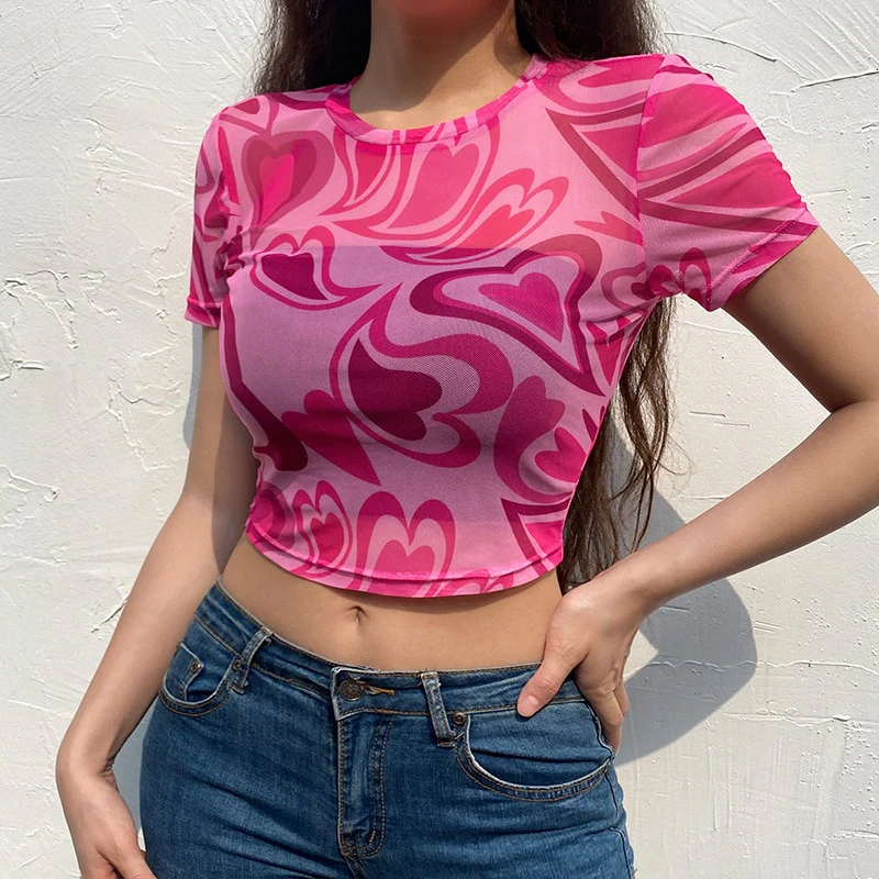 Fuchsia Heart Printed Mesh Top - Image 6