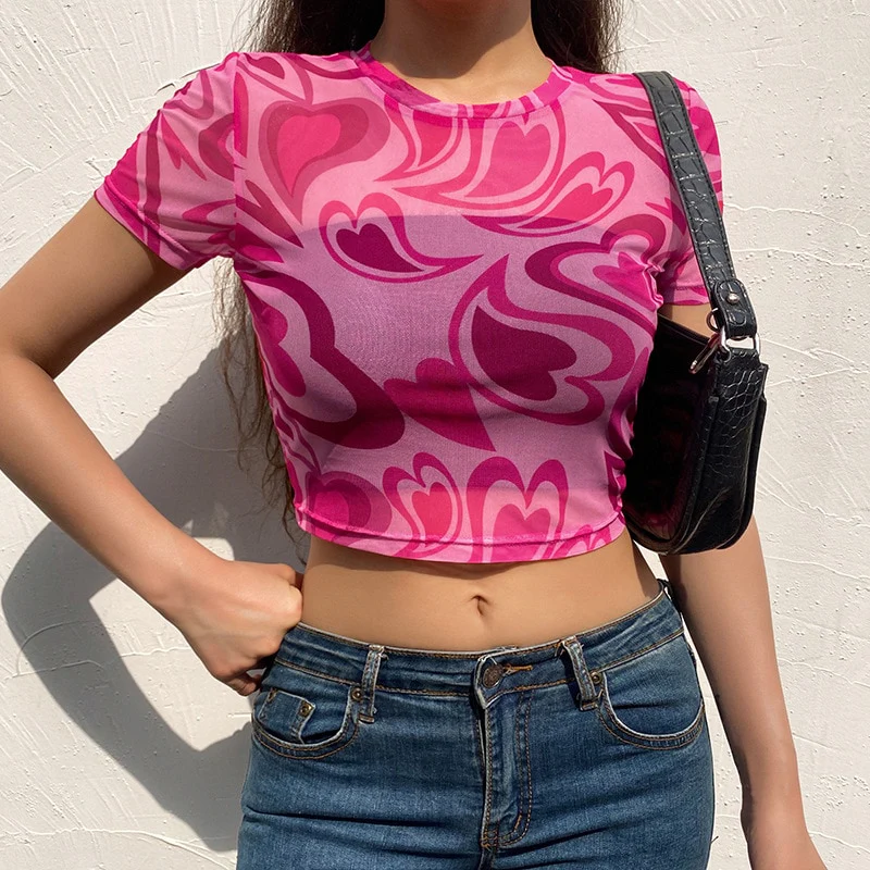 Fuchsia Heart Printed Mesh Top - Image 7