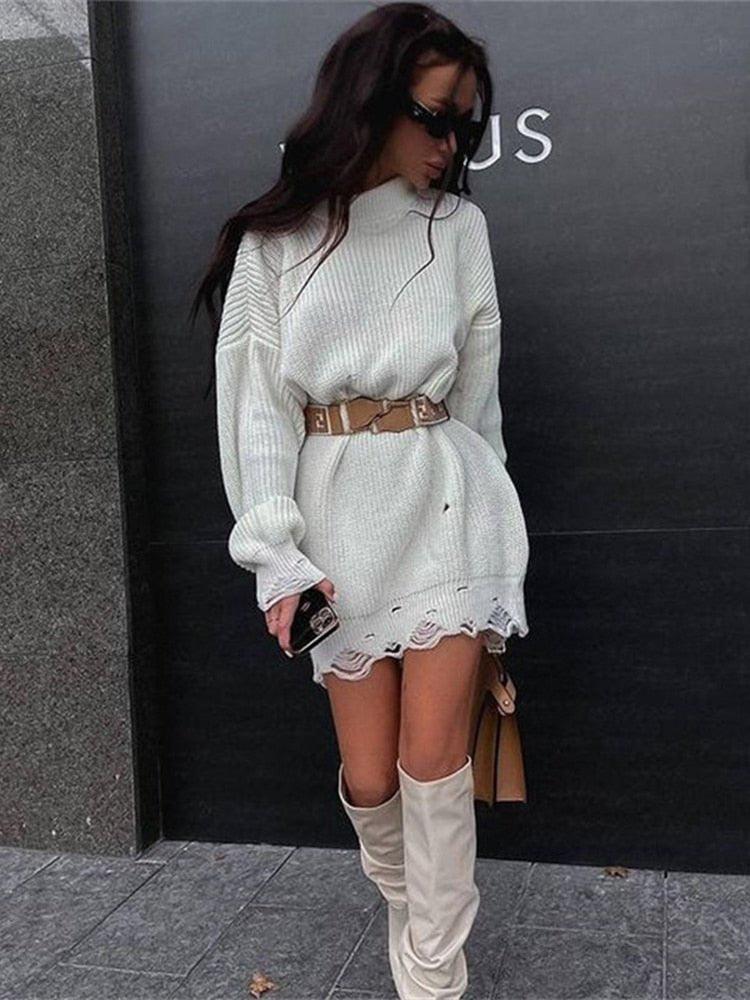 Fuzzy Torn Knitted Sweater Dress - Image 11