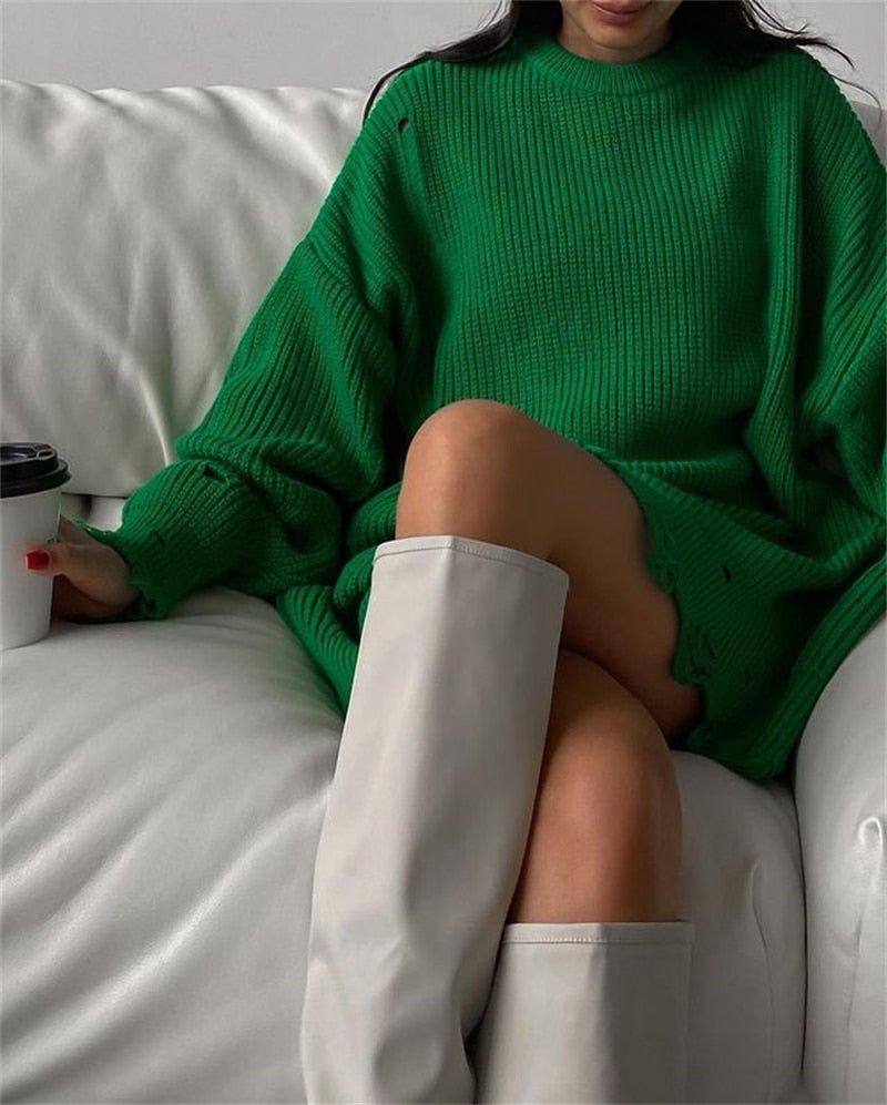 Fuzzy Torn Knitted Sweater Dress - Image 4