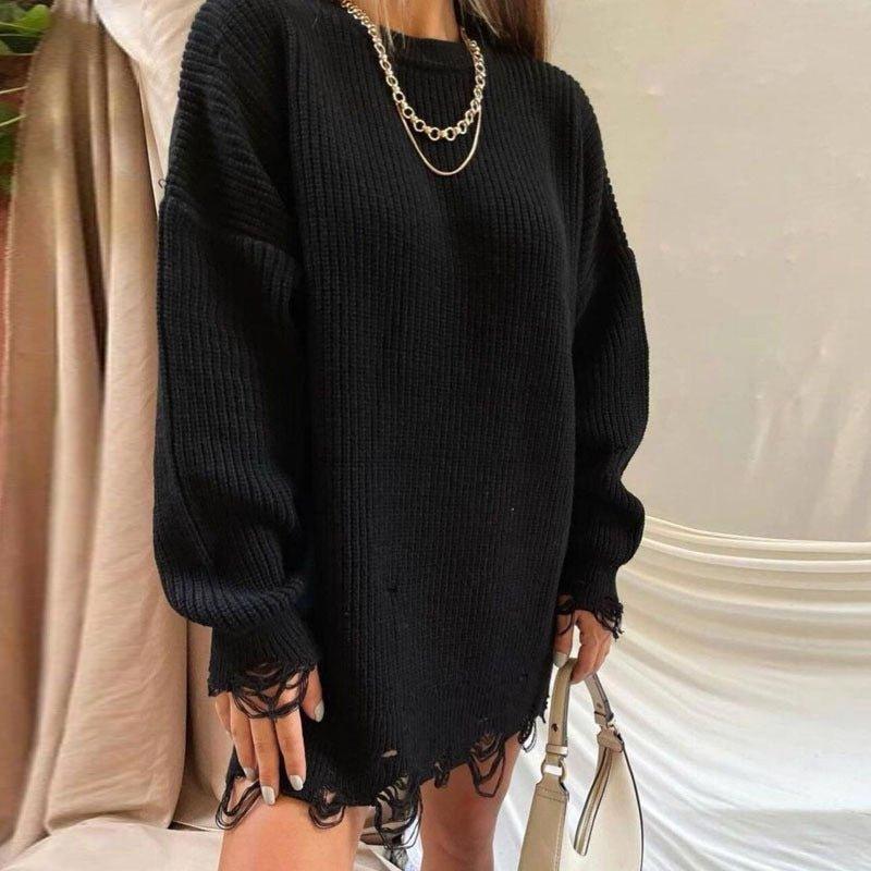 Fuzzy Torn Knitted Sweater Dress - Image 7