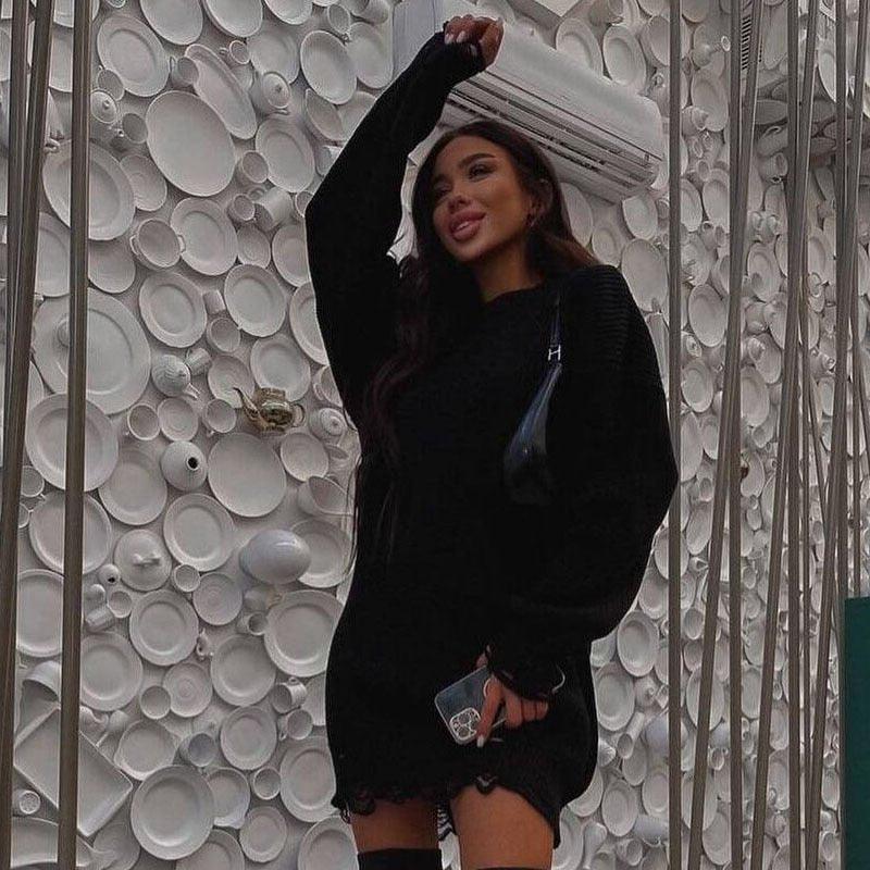 Fuzzy Torn Knitted Sweater Dress - Image 8