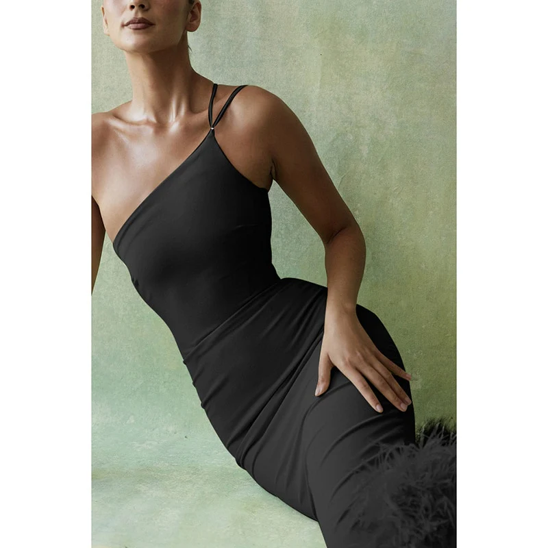 Giana One Shoulder Feather Dress - Image 12