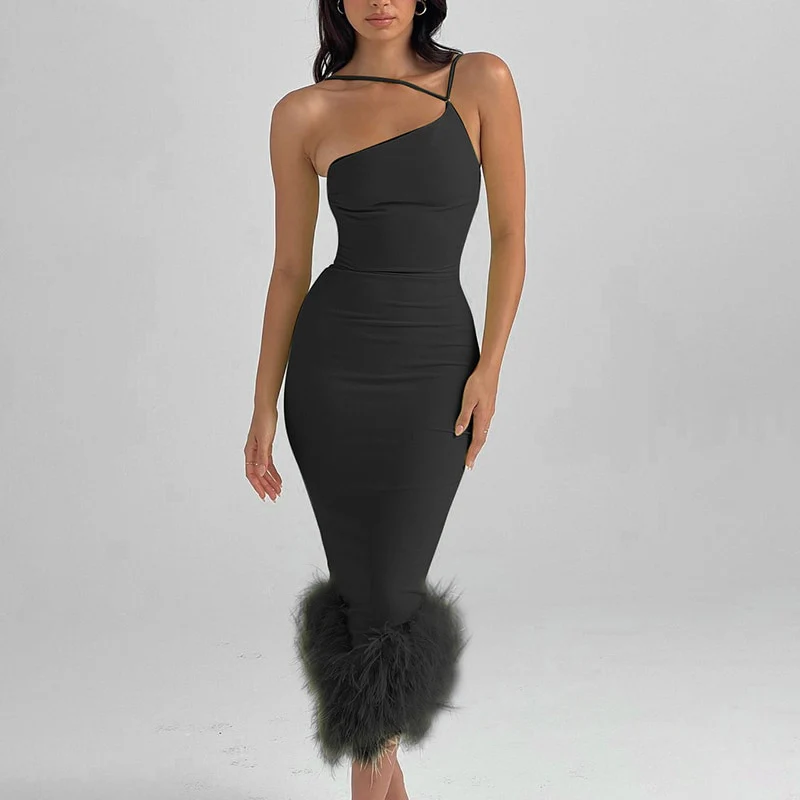 Giana One Shoulder Feather Dress - Image 13
