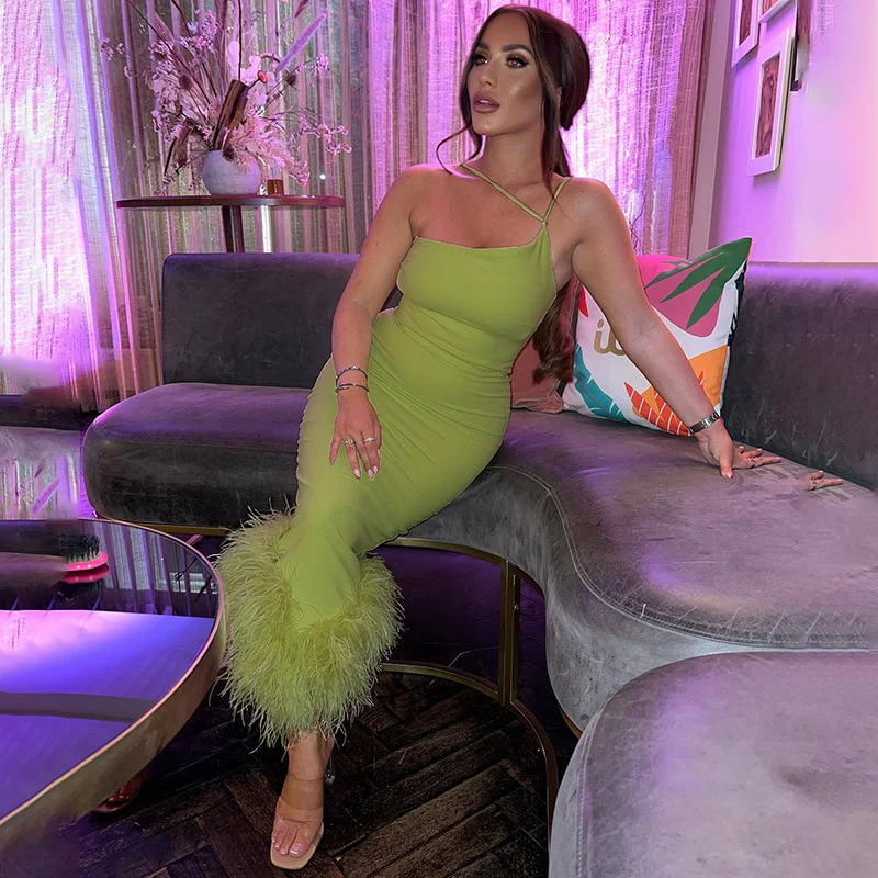 Giana One Shoulder Feather Dress - Image 4