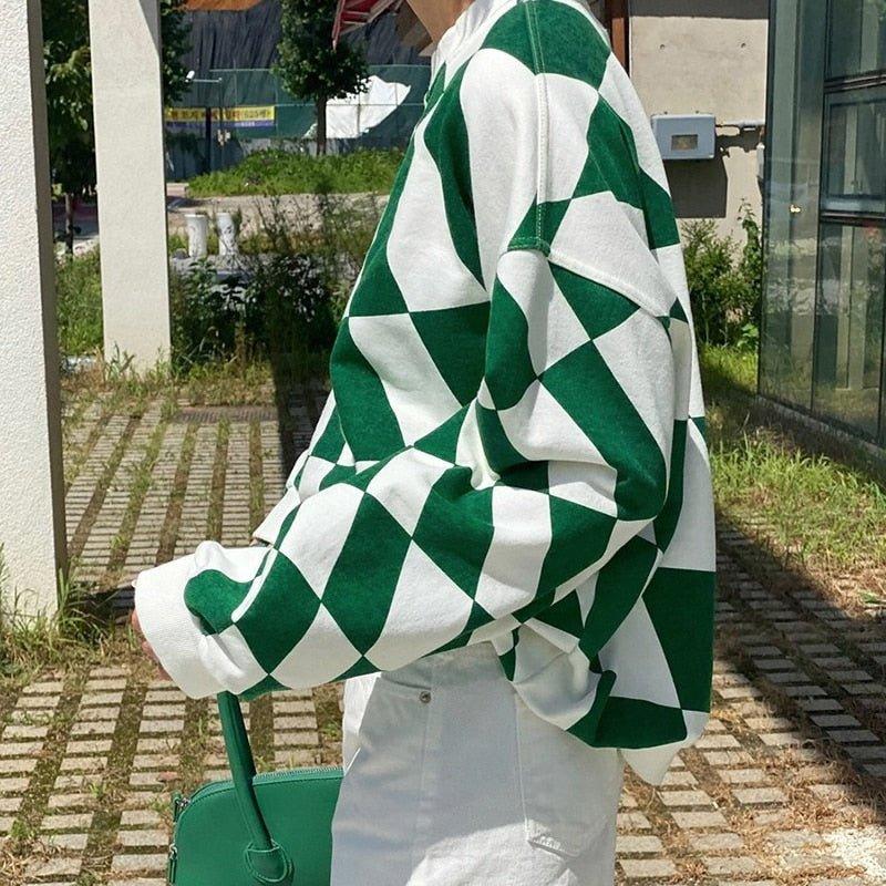 Green Checkered Oversized sweatshirt - Image 3