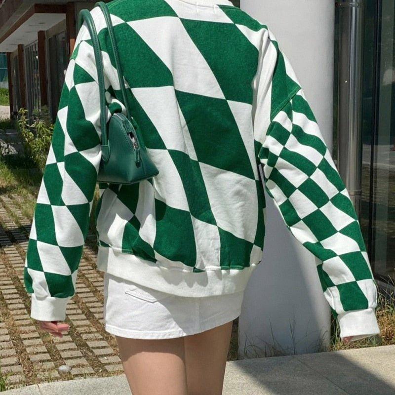 Green Checkered Oversized sweatshirt - Image 4