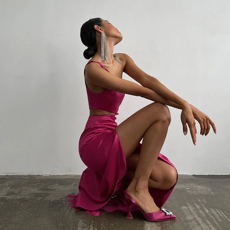 Rosette Tassels High Slit Dress - Image 8