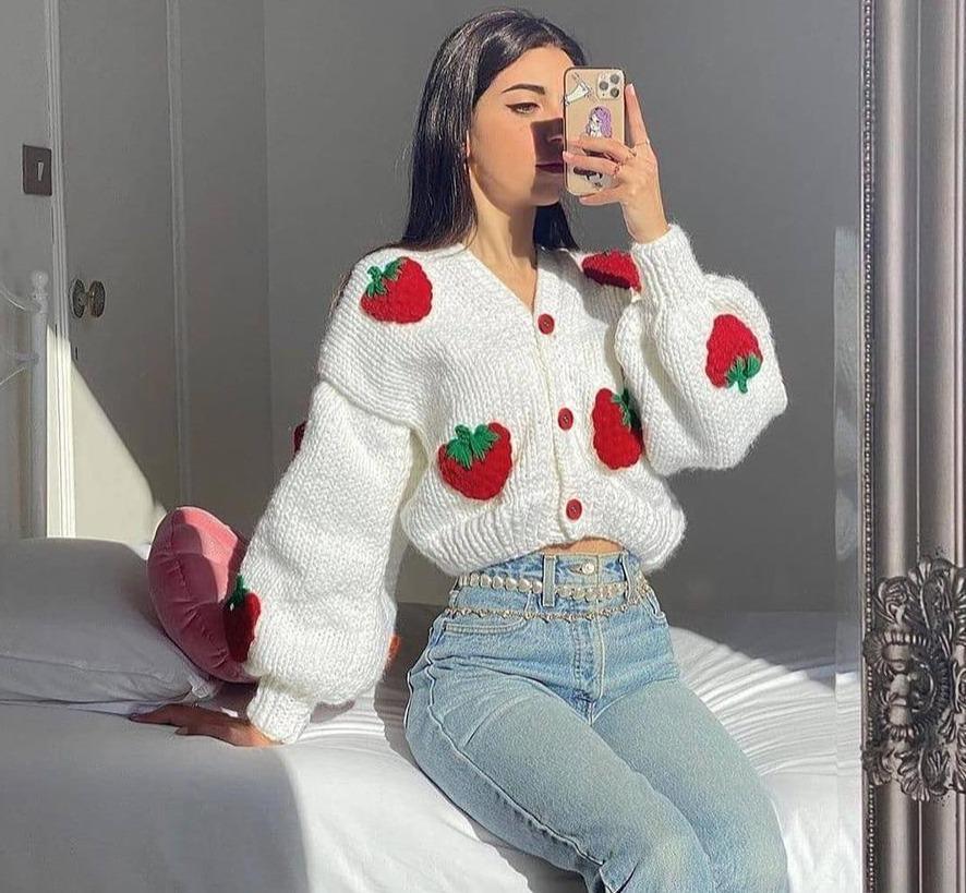Strawberry Knitted Cardigan - Image 6
