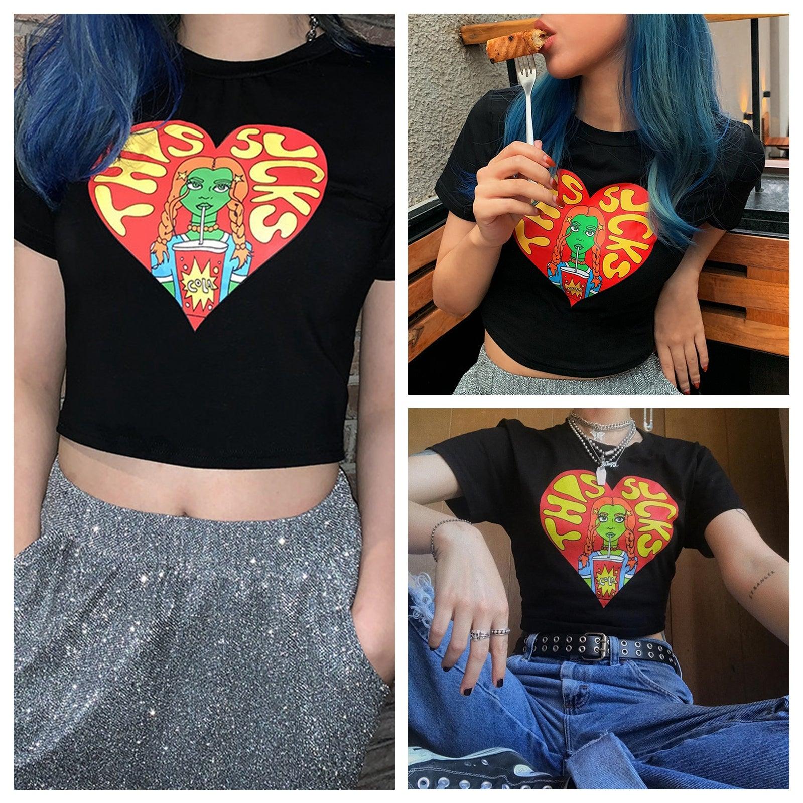 This Sucks Cartoon Print Crop Top - Image 9