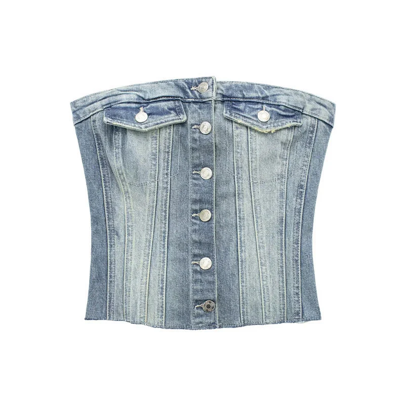 Tiago Strapless Denim Crop Top - Image 8